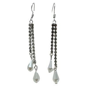 Faux Pearl Silver Tone Rhinestone Drop Fish Hook Earrings NEW